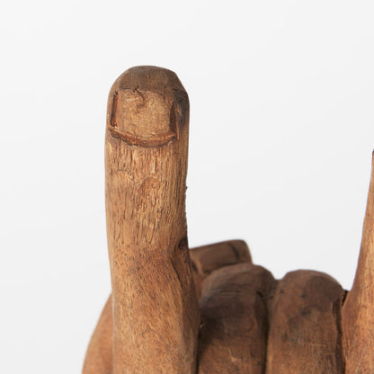 Saxum 4L x 4W Natural Wooden Carved Hang Loose Hand