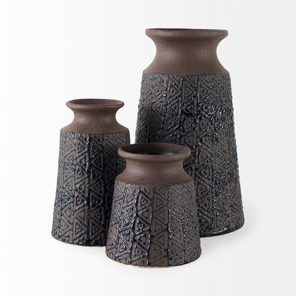 Sefina I Small Brown/Black Patterned Ceramic Vase
