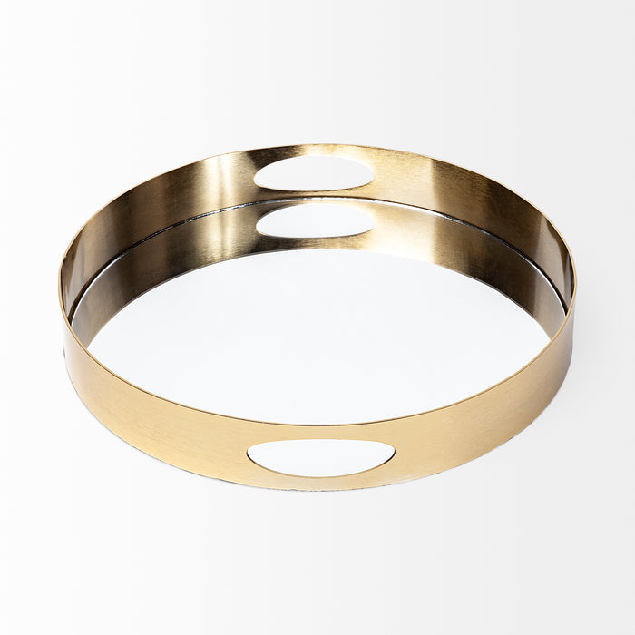 Serkis 15L x 15W Gold Metal Mirrored Base Round Tray