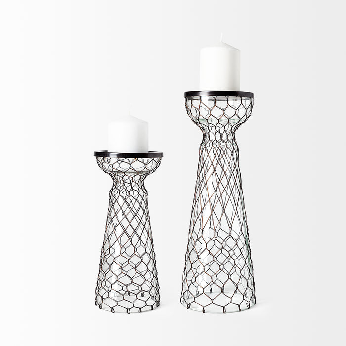Shandra I Small Glass w/Metal Wire Snakeskin Pattern Table Candle Holder