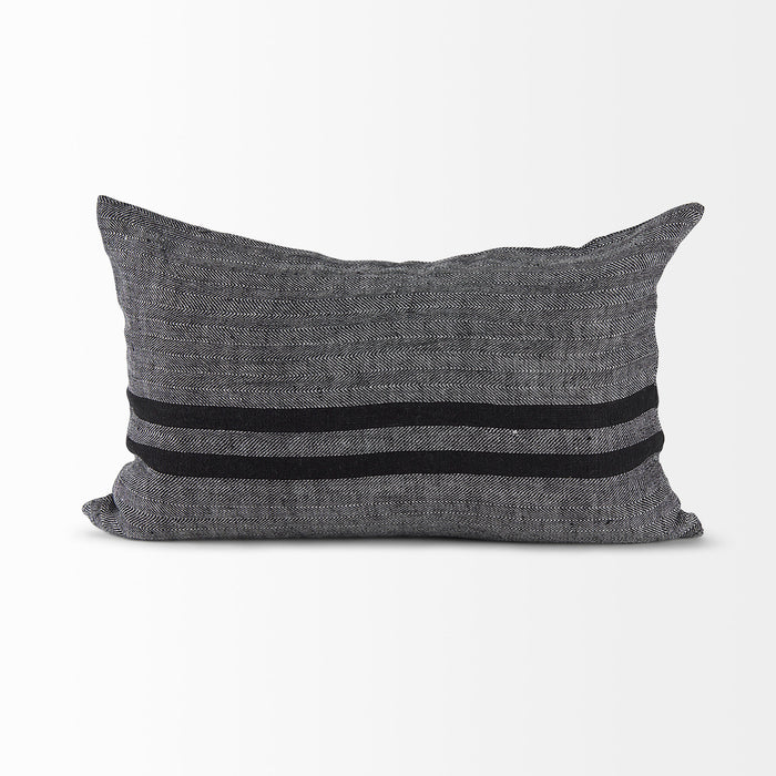 Sibyl 13L x 21W Black Fabric Striped and White Fringed Decorative Pillow Cover