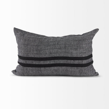 Sibyl 13L x 21W Black Fabric Striped and White Fringed Decorative Pillow Cover