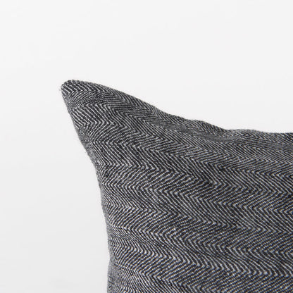 Sibyl 13L x 21W Black Fabric Striped and White Fringed Decorative Pillow Cover