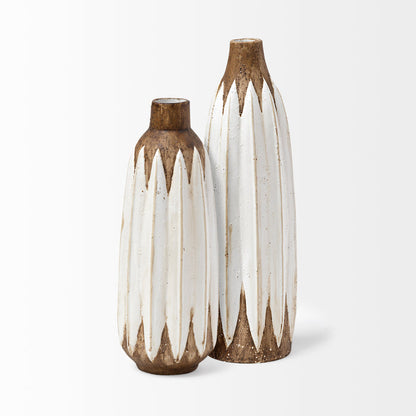 Sisko I Short Rustic Brown White Ceramic Vase