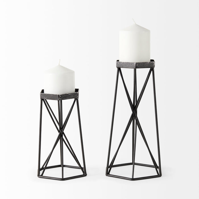 Sixx I Small Antiqued Metal Hexagonal Table Candle Holder