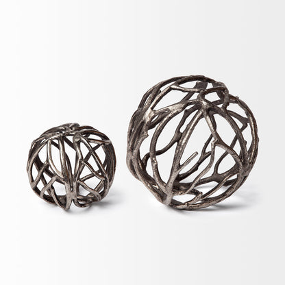 Sphaira I Small 5L x 5W Silver Cast Aluminum Decorative Tree Branch Orb