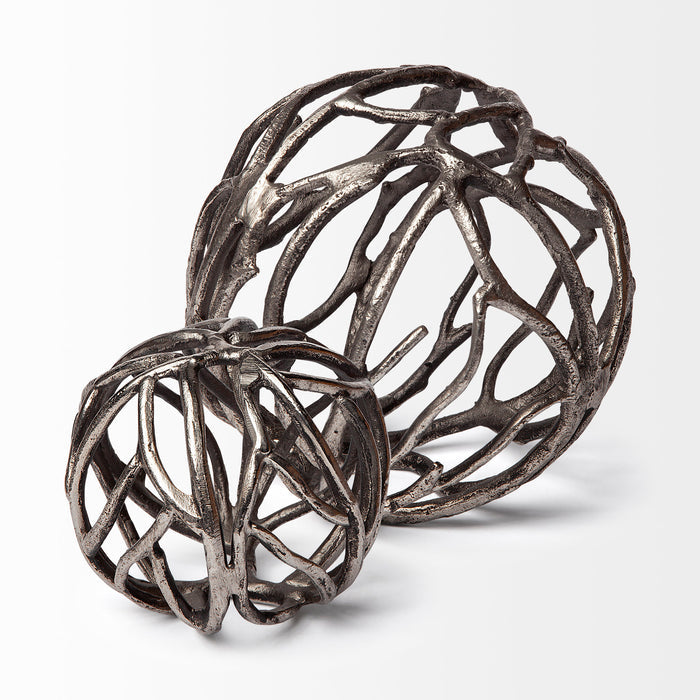 Sphaira I Small 5L x 5W Silver Cast Aluminum Decorative Tree Branch Orb
