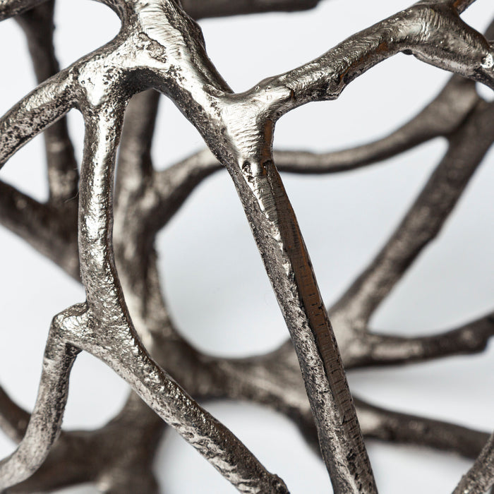 Sphaira I Small 5L x 5W Silver Cast Aluminum Decorative Tree Branch Orb