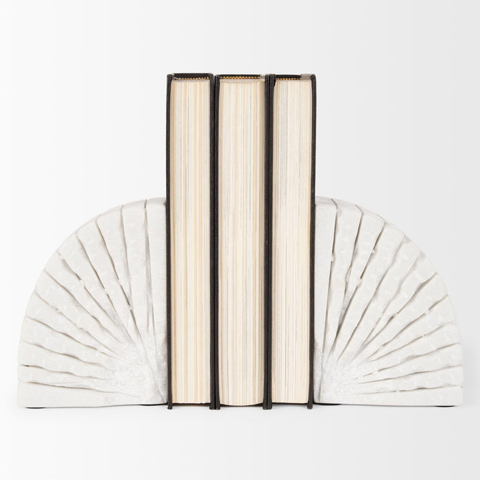 Stept White Marble Bookends w/rough carving (set of 2)