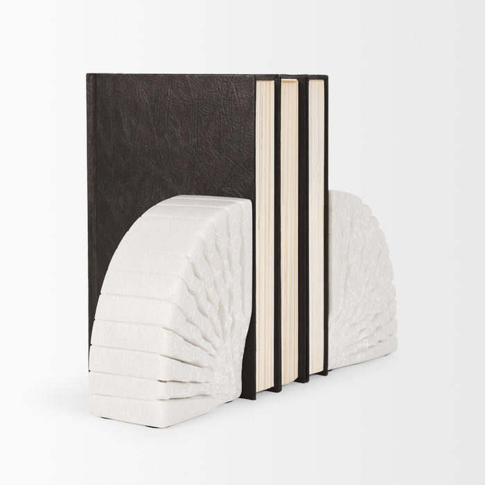 Stept White Marble Bookends w/rough carving (set of 2)