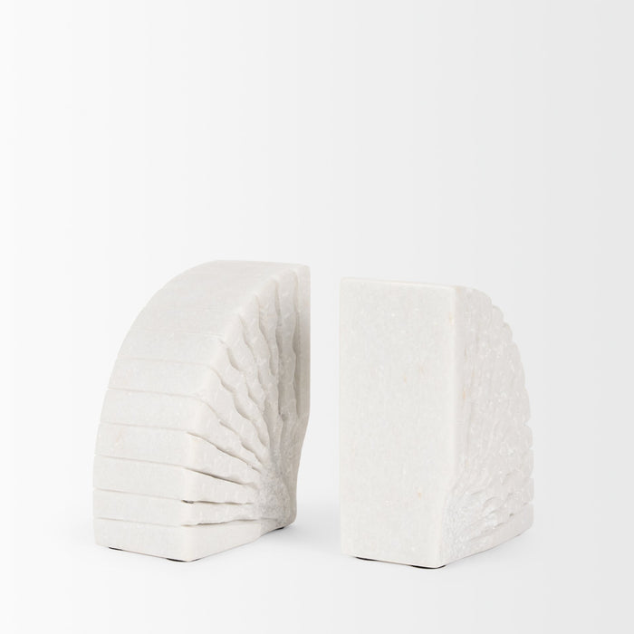 Stept White Marble Bookends w/rough carving (set of 2)