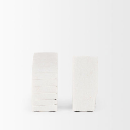 Stept White Marble Bookends w/rough carving (set of 2)