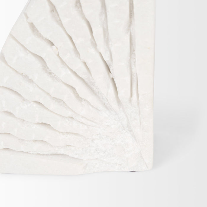 Stept White Marble Bookends w/rough carving (set of 2)
