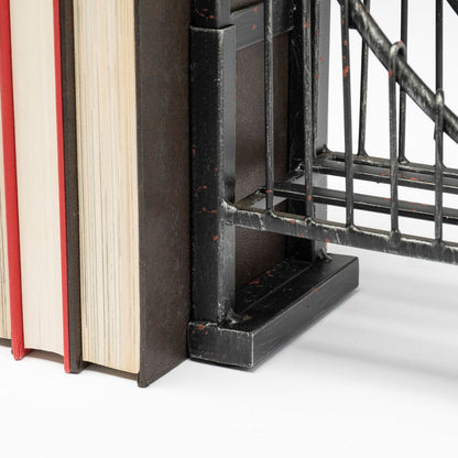 Suspension Set of 2 19L x 4W Brown Wrought Iron Suspension Bridge Bookends