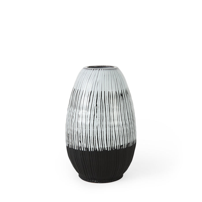 Tanami II Short Dark Brown/White Glazed Ceramic Vase