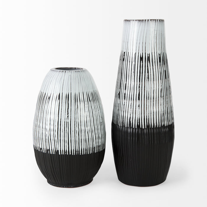Tanami II Short Dark Brown/White Glazed Ceramic Vase