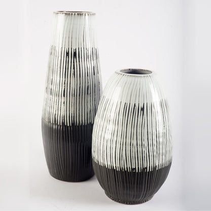 Tanami II Short Dark Brown/White Glazed Ceramic Vase