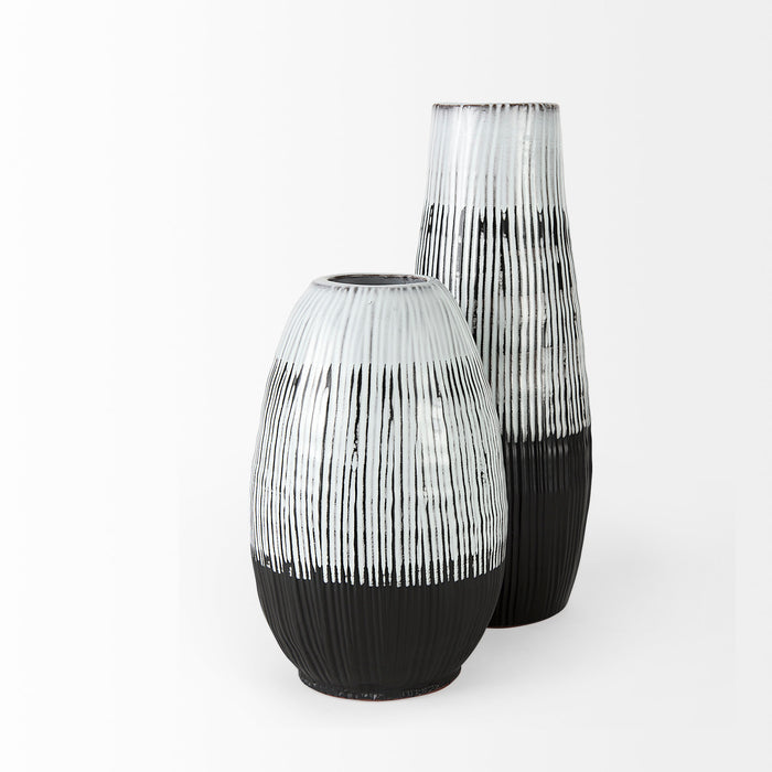 Tanami II Short Dark Brown/White Glazed Ceramic Vase