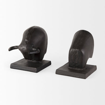 Tauro III (Set of 2) 10L x 5W Black Cast Aluminum Raging Bull Bookends