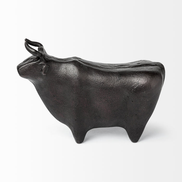 Taurus II 9L x 4W Black Cast Aluminum Bull Decorative Object