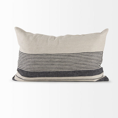 Thalia 13L x 21W Black and Beige Fabric Striped and Fringed Decorative Pillow Cover