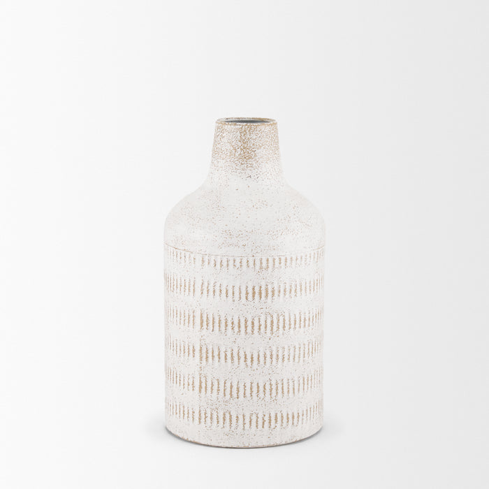 Tisha Small White W/ Terracotta Distressing Metal Vase