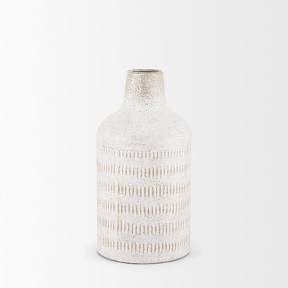 Tisha Small White W/ Terracotta Distressing Metal Vase