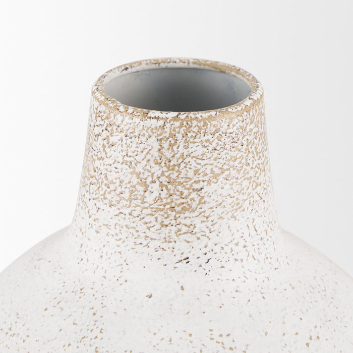 Tisha Small White W/ Terracotta Distressing Metal Vase