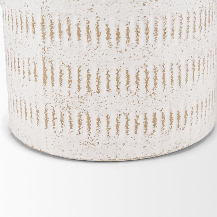Tisha Small White W/ Terracotta Distressing Metal Vase