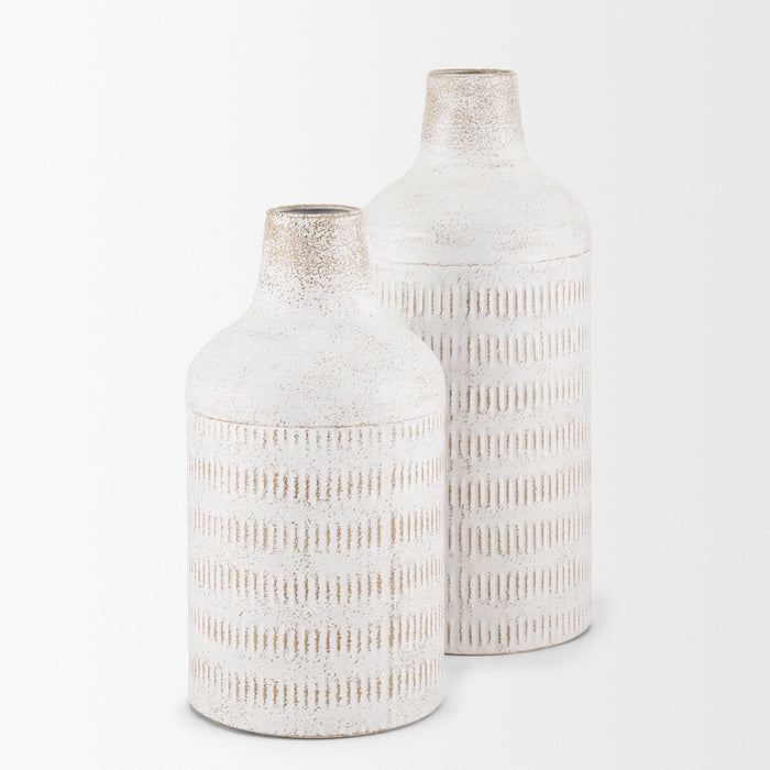Tisha Small White W/ Terracotta Distressing Metal Vase