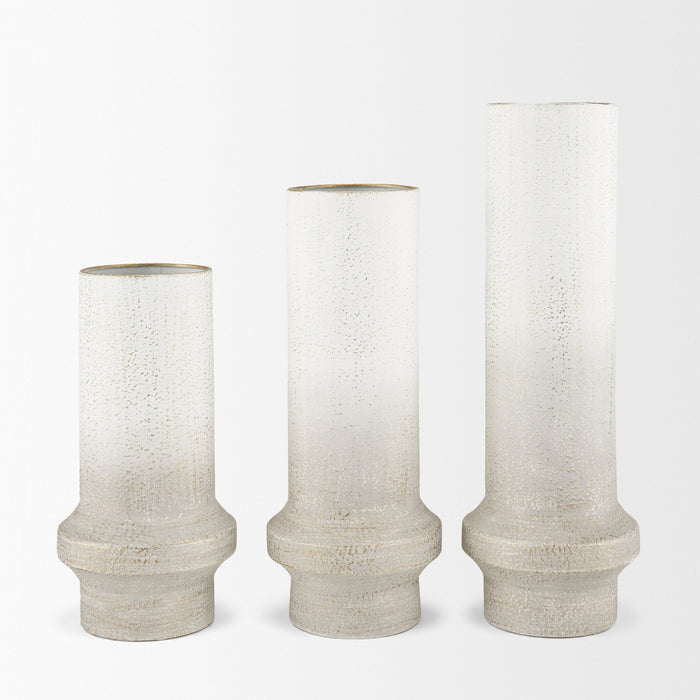Tovah Small Textured White w/ Gold Metal Vase