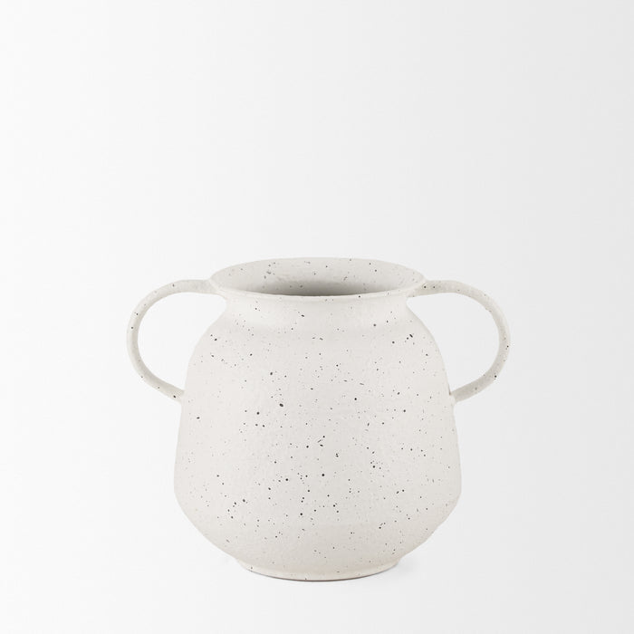 Treva Small White w/ Black Speckles Metal Vase