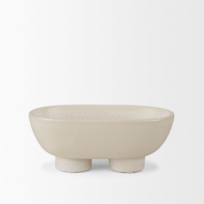 Tyren Cream Glazed Decorative Oblong Ceramic Bowl