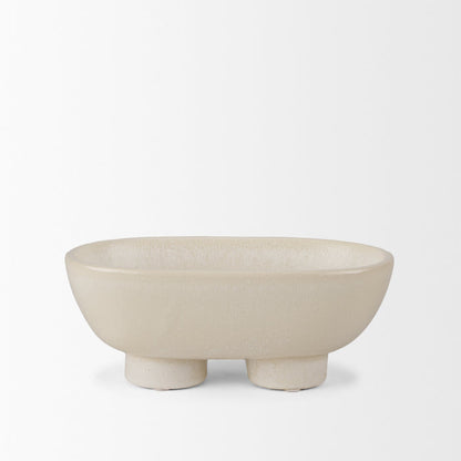 Tyren Cream Glazed Decorative Oblong Ceramic Bowl