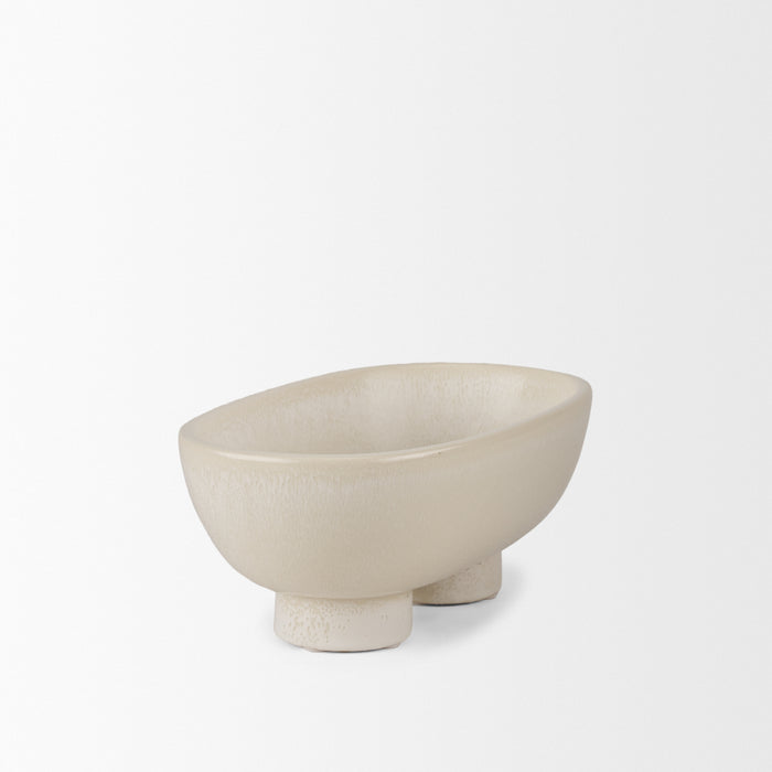 Tyren Cream Glazed Decorative Oblong Ceramic Bowl