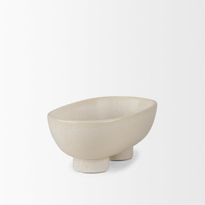 Tyren Cream Glazed Decorative Oblong Ceramic Bowl