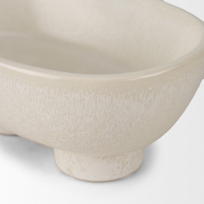 Tyren Cream Glazed Decorative Oblong Ceramic Bowl
