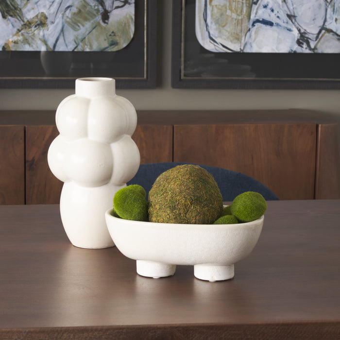 Tyren Cream Glazed Decorative Oblong Ceramic Bowl