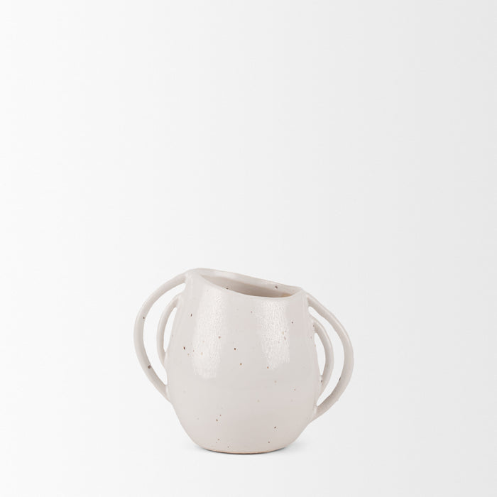 Urvi Short Off White Speckled Asymmetrical Ceramic Vase