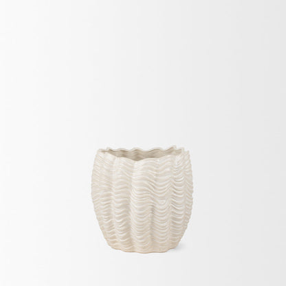 Velia Short Seashell Sculptural Cream Glazed Ceramic Vase