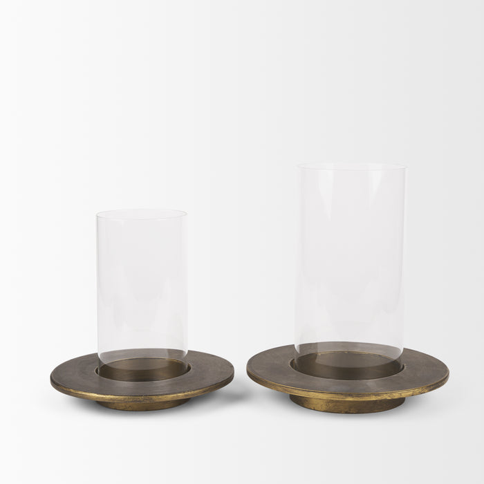 Vivian Gold Metal and Glass Hurricane Candle Holder (Set of 2)