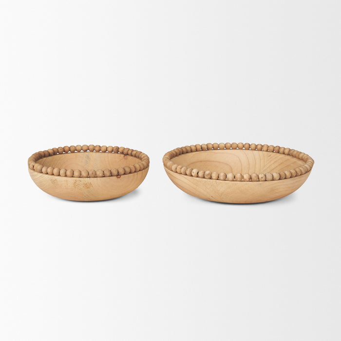 Wendell Light Brown Wood w/ Wood Bead Round Bowls