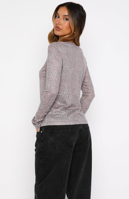 Courtside Seated Long Sleeve Top Leopard