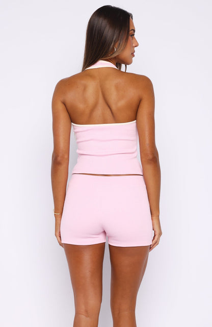 Doing My Best Ribbed Halter Top Pink